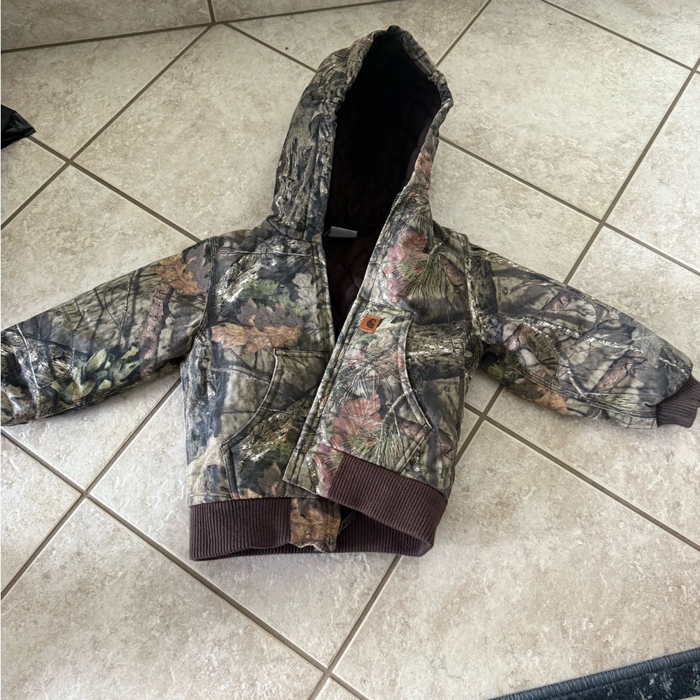 Carhartt Kids Camo Hooded Raincoat with Brown Trim